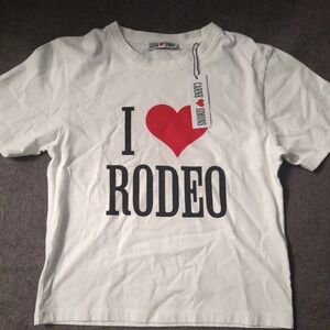 Simons White Tee with Red Heart and Black 'RODEO' Graphic